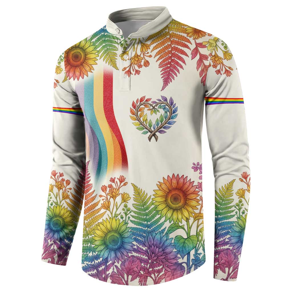 Love Blooms in Every Color Button Sweatshirt Nature Rainbow of Freedom