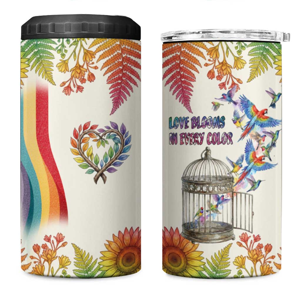 Love Blooms in Every Color 4 in 1 Can Cooler Tumbler Nature Rainbow of Freedom