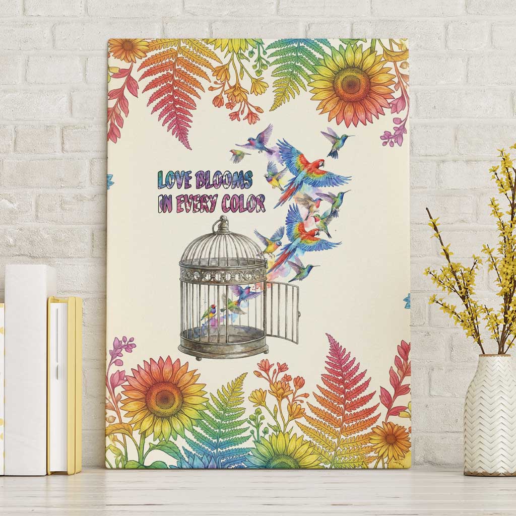 Love Blooms in Every Color Canvas Wall Art Nature Rainbow of Freedom