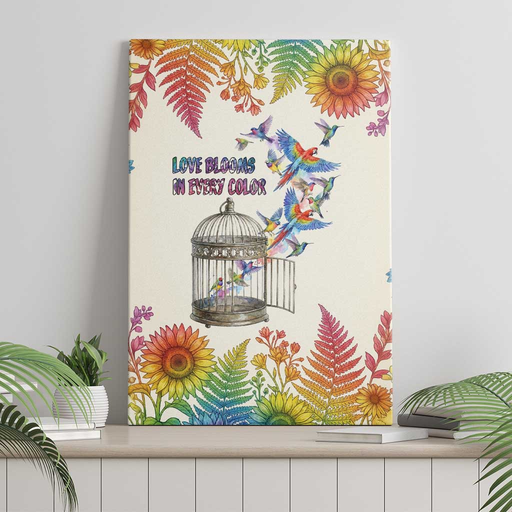 Love Blooms in Every Color Canvas Wall Art Nature Rainbow of Freedom