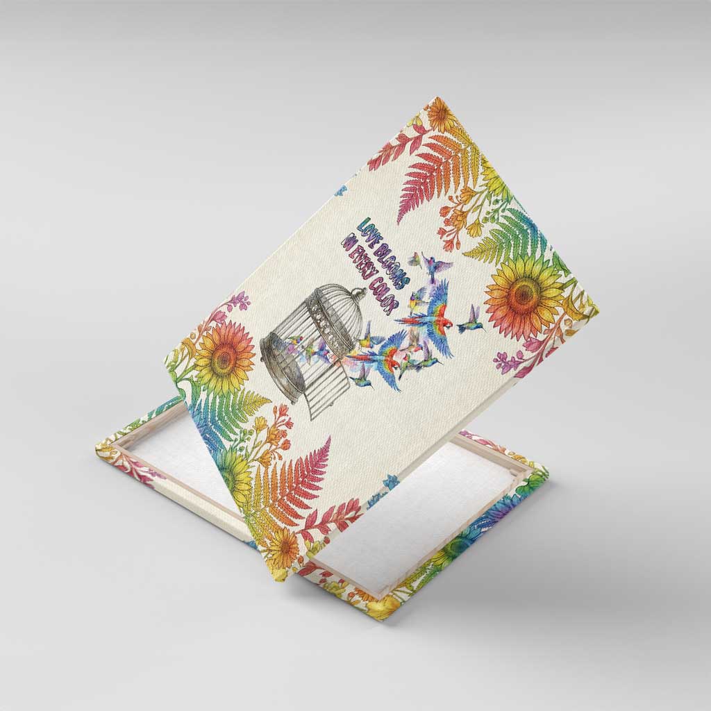 Love Blooms in Every Color Canvas Wall Art Nature Rainbow of Freedom