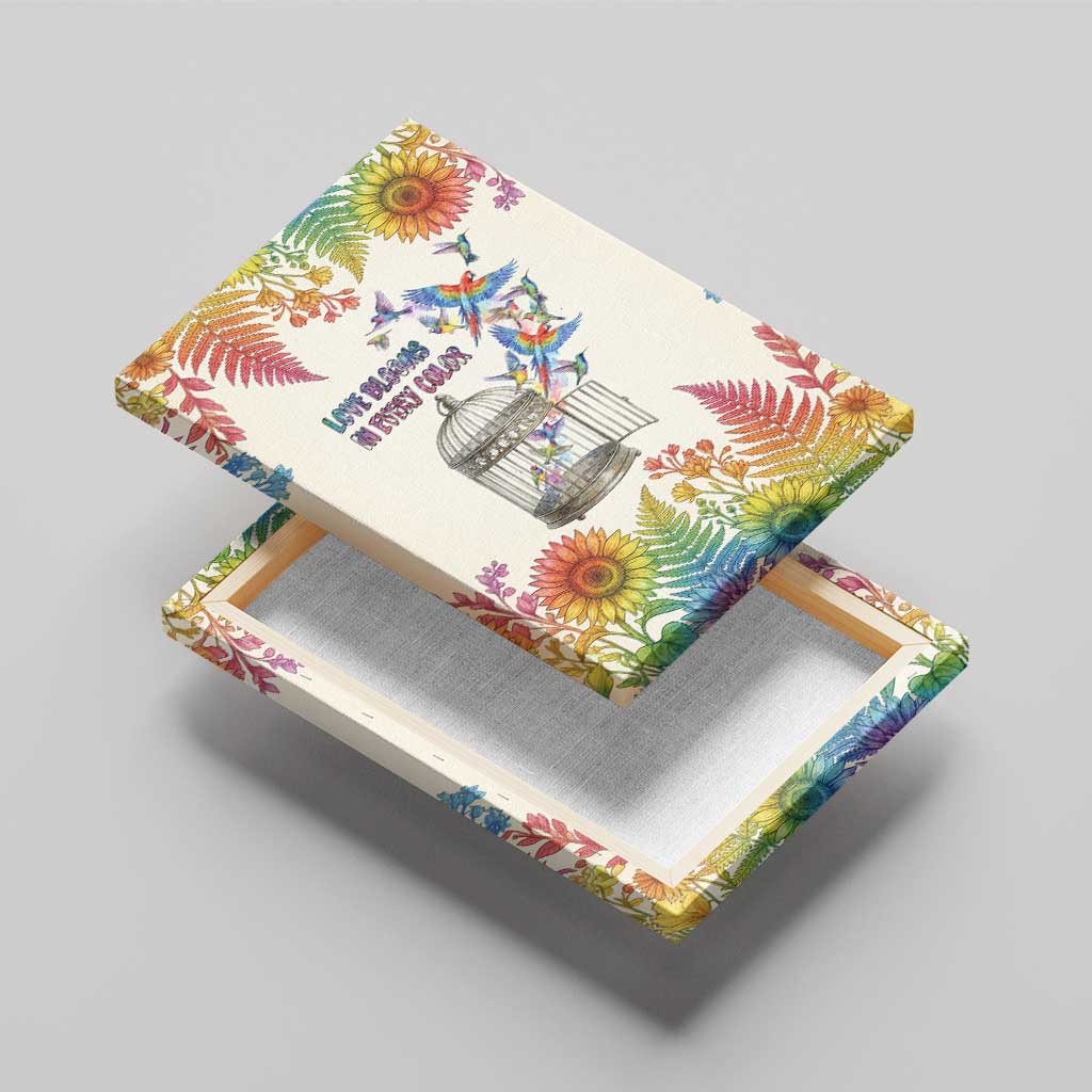 Love Blooms in Every Color Canvas Wall Art Nature Rainbow of Freedom