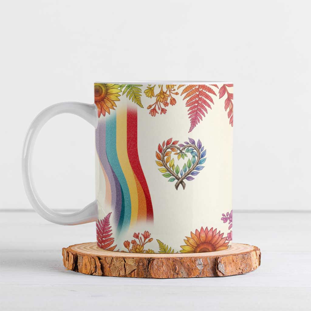 Love Blooms in Every Color Ceramic Mug Nature Rainbow of Freedom