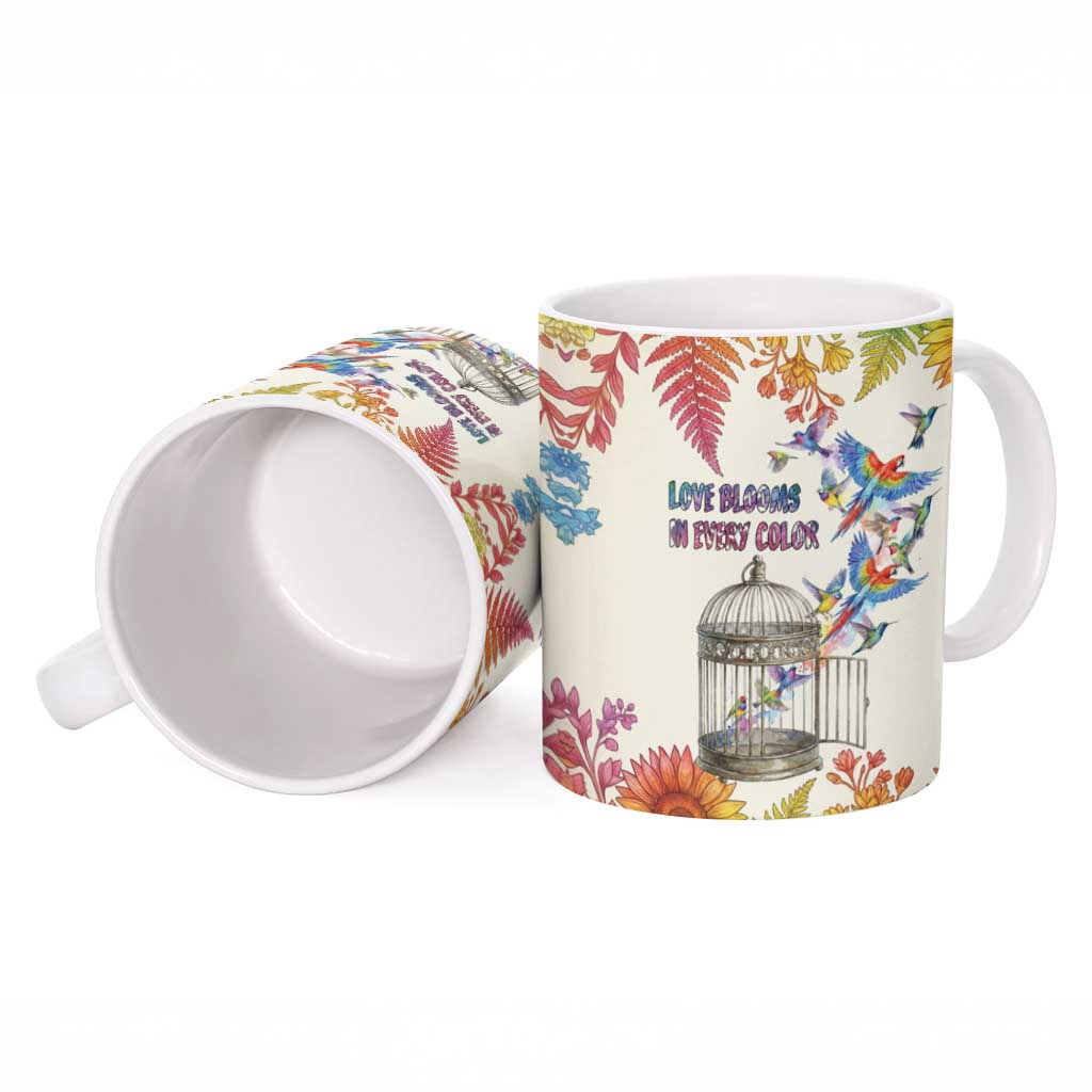 Love Blooms in Every Color Ceramic Mug Nature Rainbow of Freedom
