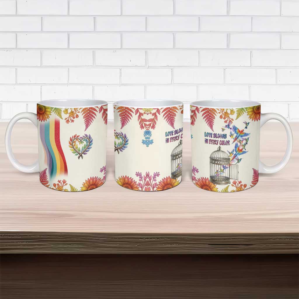 Love Blooms in Every Color Ceramic Mug Nature Rainbow of Freedom