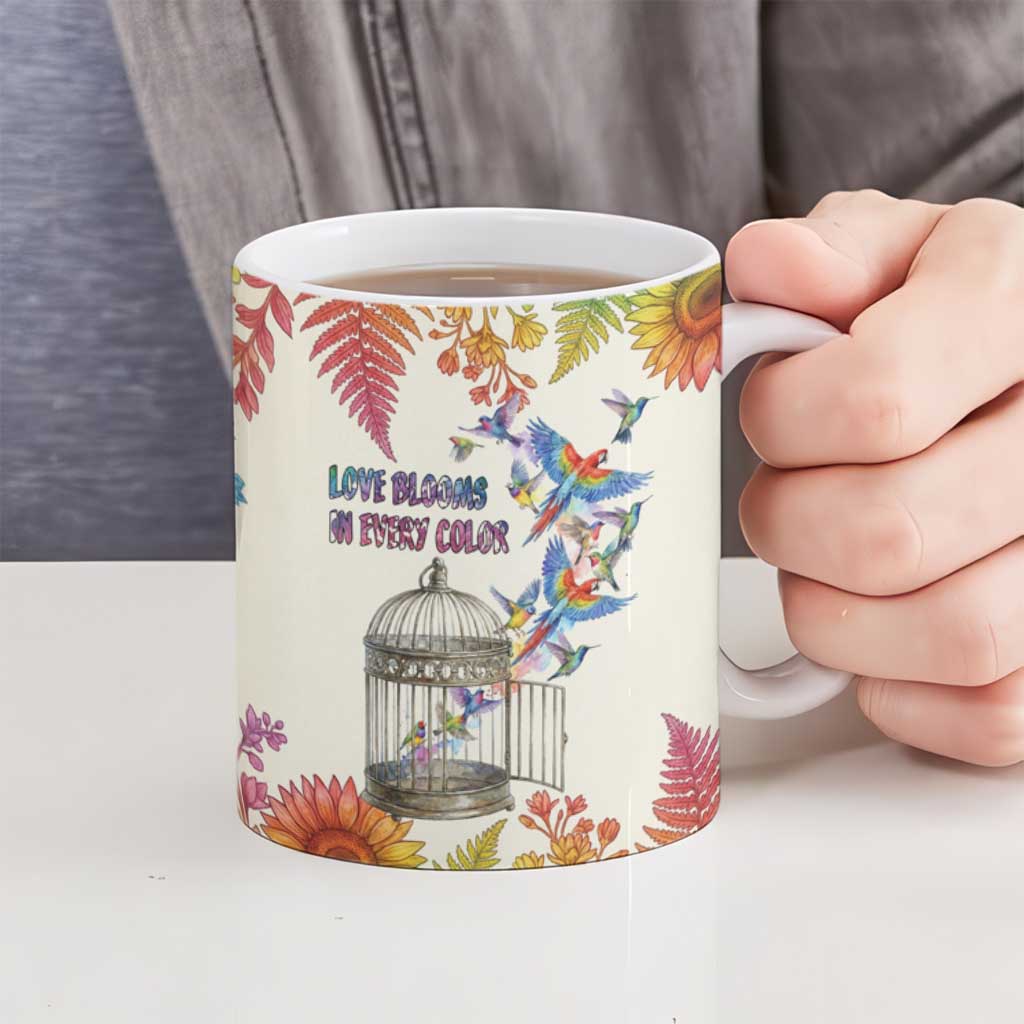 Love Blooms in Every Color Ceramic Mug Nature Rainbow of Freedom
