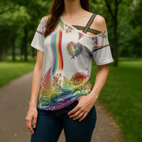 Love Blooms in Every Color Cross Shoulder Shirt Nature Rainbow of Freedom