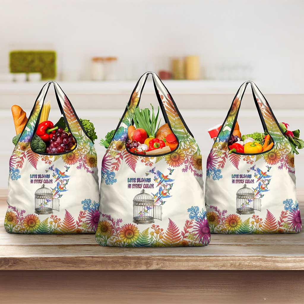 Love Blooms in Every Color Grocery Bag Nature Rainbow of Freedom