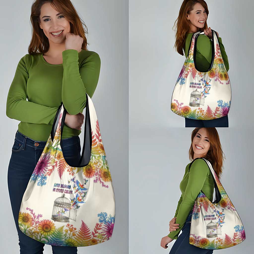 Love Blooms in Every Color Grocery Bag Nature Rainbow of Freedom