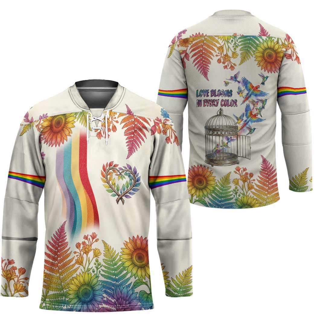 Love Blooms in Every Color Hockey Jersey Nature Rainbow of Freedom