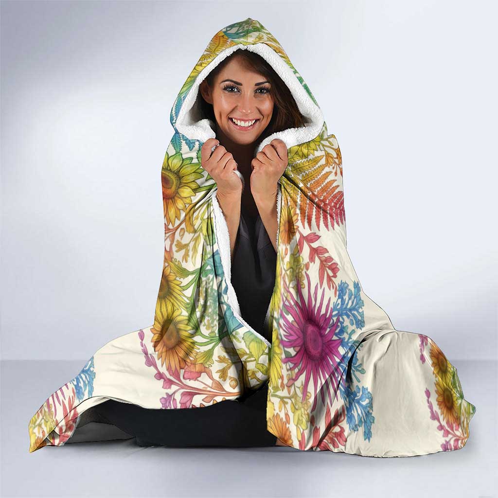 Love Blooms in Every Color Hooded Blanket Nature Rainbow of Freedom