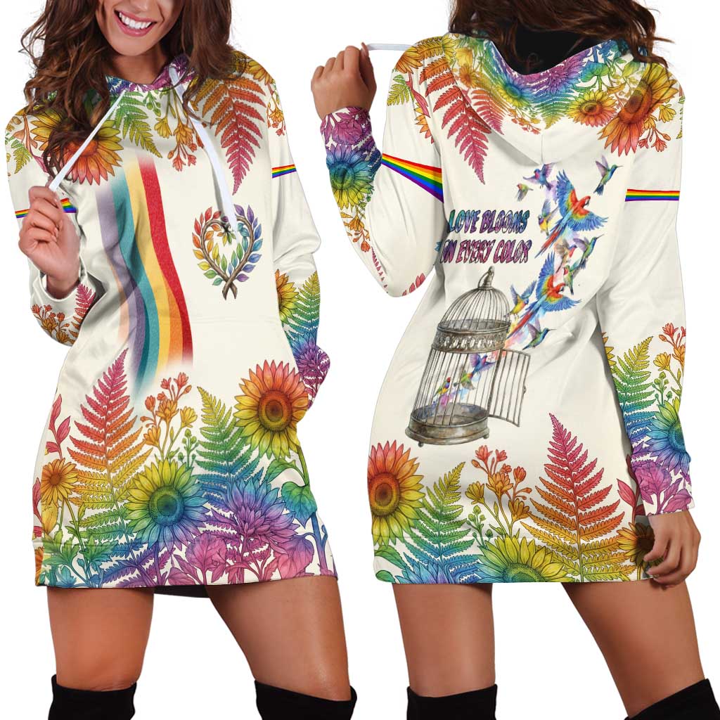 Love Blooms in Every Color Hoodie Dress Nature Rainbow of Freedom