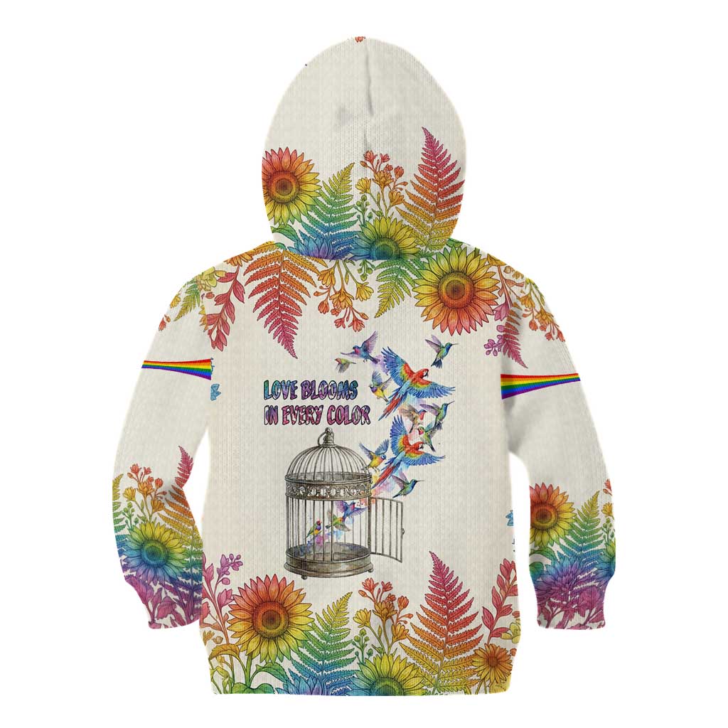 Love Blooms in Every Color Kid Hoodie Nature Rainbow of Freedom
