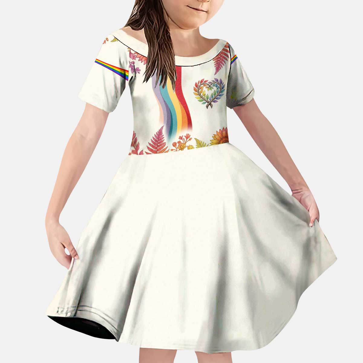 Love Blooms in Every Color Kid Short Sleeve Dress Nature Rainbow of Freedom
