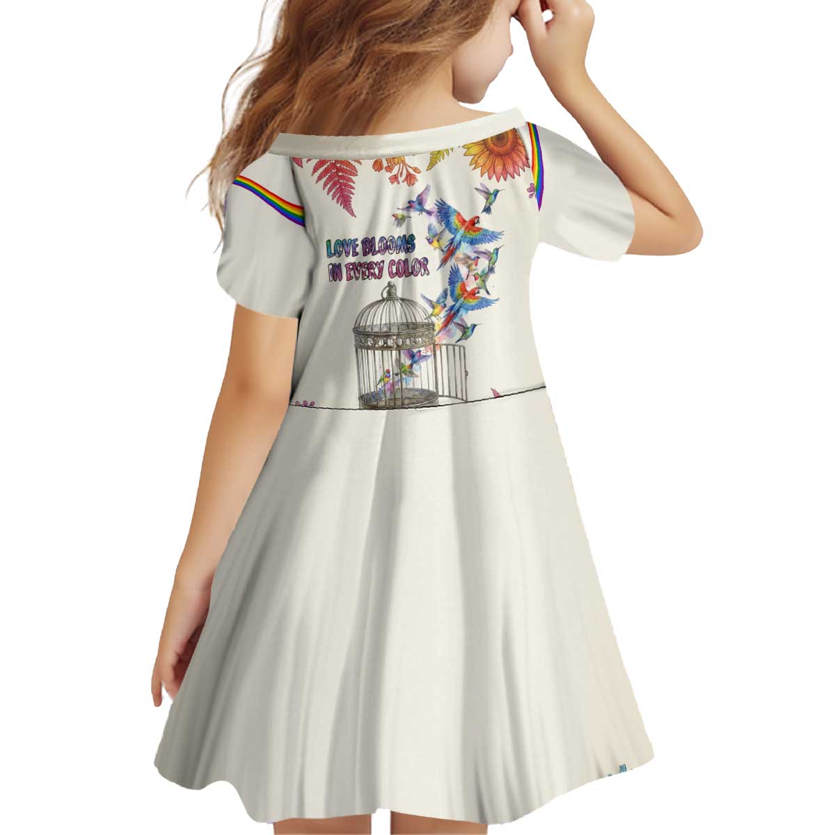 Love Blooms in Every Color Kid Short Sleeve Dress Nature Rainbow of Freedom