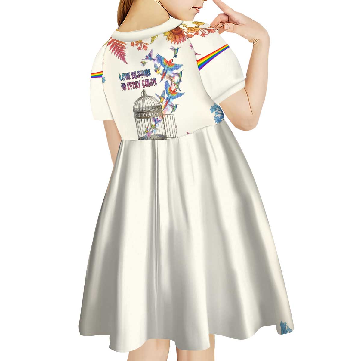 Love Blooms in Every Color Kid Short Sleeve Dress Nature Rainbow of Freedom