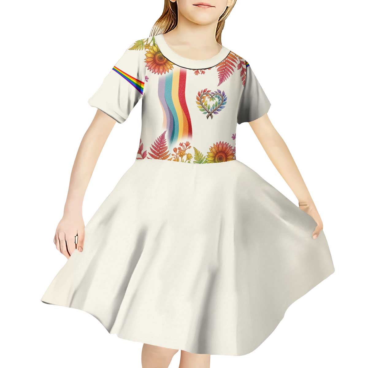 Love Blooms in Every Color Kid Short Sleeve Dress Nature Rainbow of Freedom