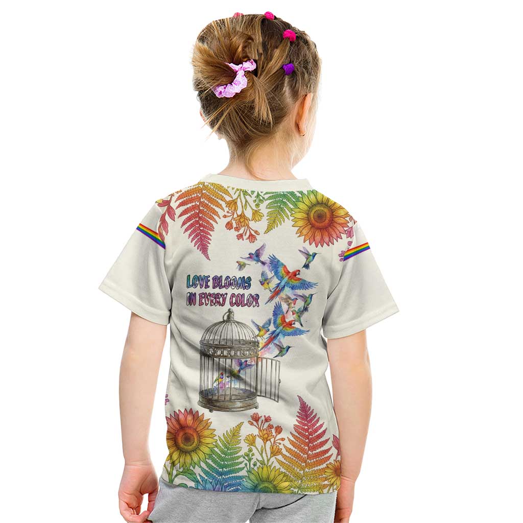 Love Blooms in Every Color Kid T Shirt Nature Rainbow of Freedom