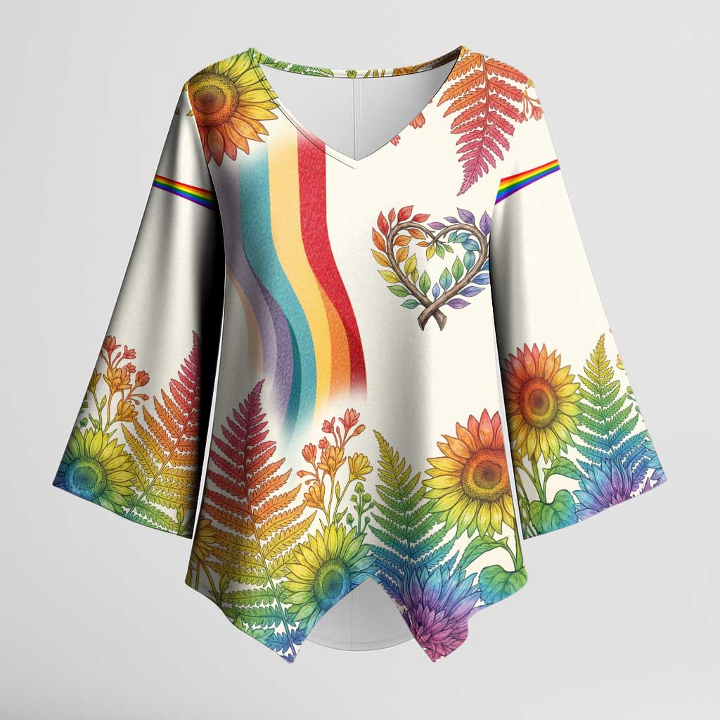 Love Blooms in Every Color Kimono Sleeve Blouse Nature Rainbow of Freedom