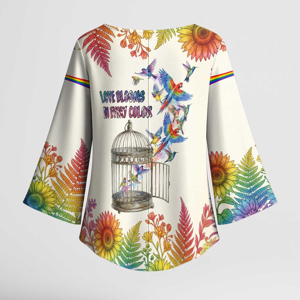 Love Blooms in Every Color Kimono Sleeve Blouse Nature Rainbow of Freedom