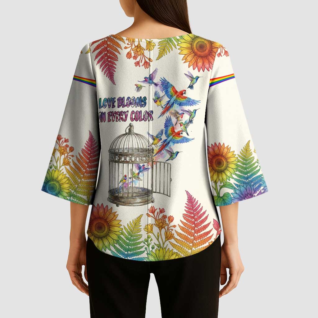 Love Blooms in Every Color Kimono Sleeve Blouse Nature Rainbow of Freedom