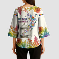 Love Blooms in Every Color Kimono Sleeve Blouse Nature Rainbow of Freedom