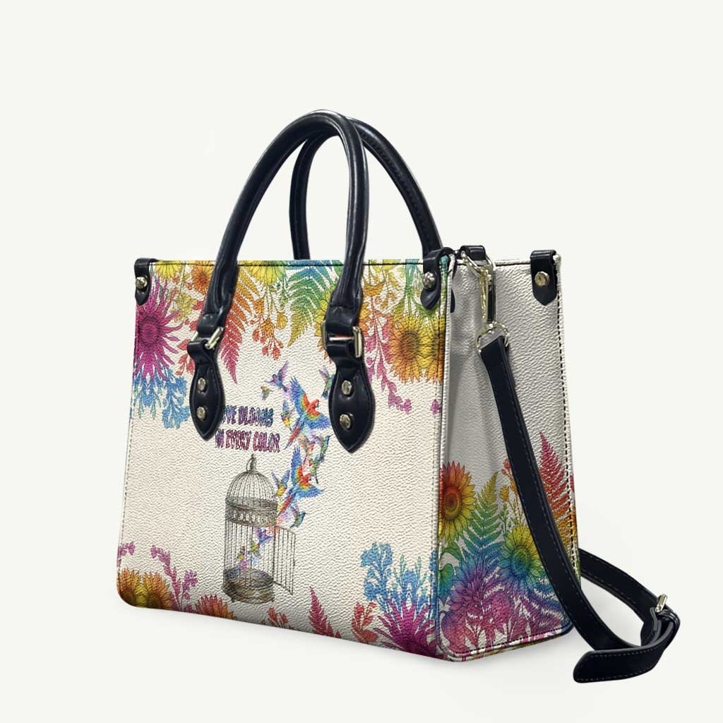 Love Blooms in Every Color Leather Bag Nature Rainbow of Freedom