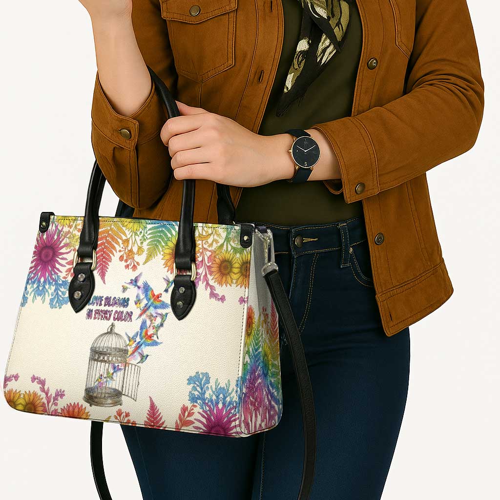 Love Blooms in Every Color Leather Bag Nature Rainbow of Freedom