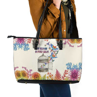 Love Blooms in Every Color Leather Tote Bag Nature Rainbow of Freedom