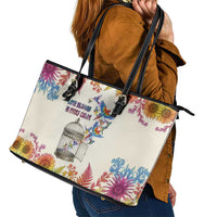 Love Blooms in Every Color Leather Tote Bag Nature Rainbow of Freedom