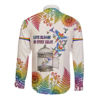 Love Blooms in Every Color Long Sleeve Button Shirt Nature Rainbow of Freedom