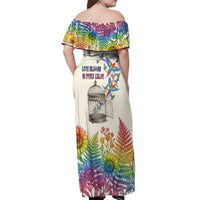 Love Blooms in Every Color Off Shoulder Maxi Dress Nature Rainbow of Freedom