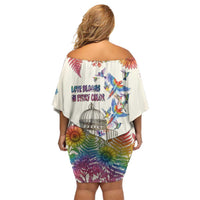 Love Blooms in Every Color Off Shoulder Short Dress Nature Rainbow of Freedom