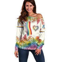 Love Blooms in Every Color Off Shoulder Sweater Nature Rainbow of Freedom