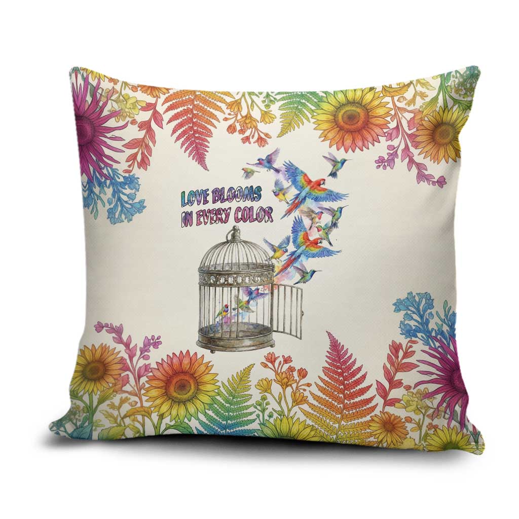 Love Blooms in Every Color Pillow Cover Nature Rainbow of Freedom