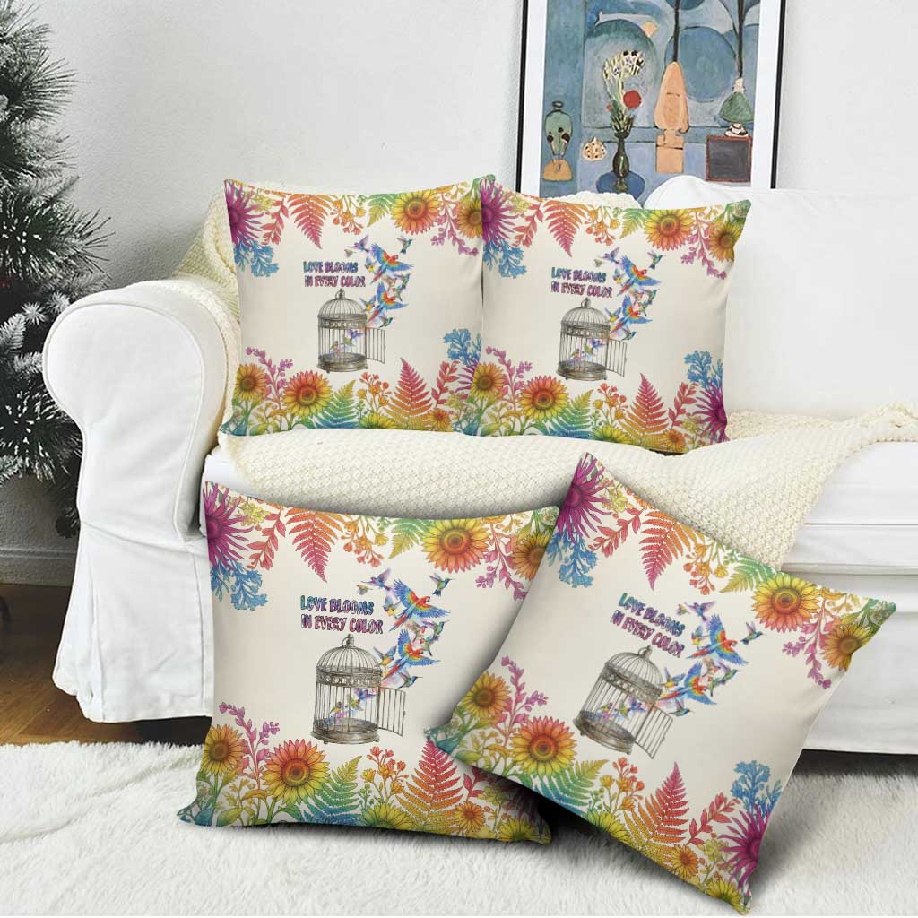 Love Blooms in Every Color Pillow Cover Nature Rainbow of Freedom