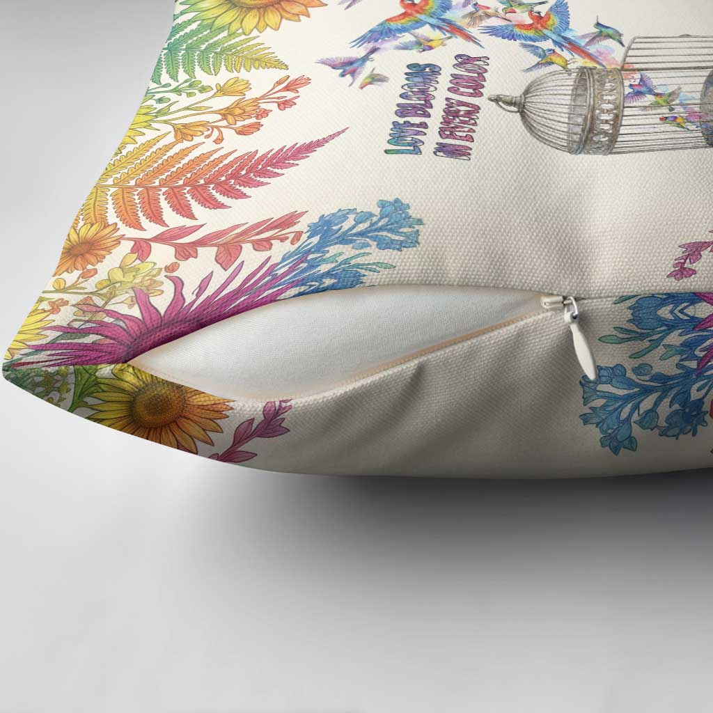 Love Blooms in Every Color Pillow Cover Nature Rainbow of Freedom