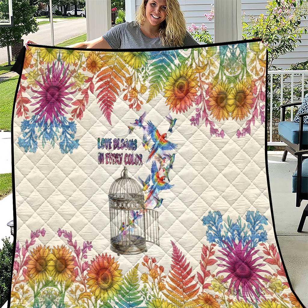 Love Blooms in Every Color Quilt Nature Rainbow of Freedom