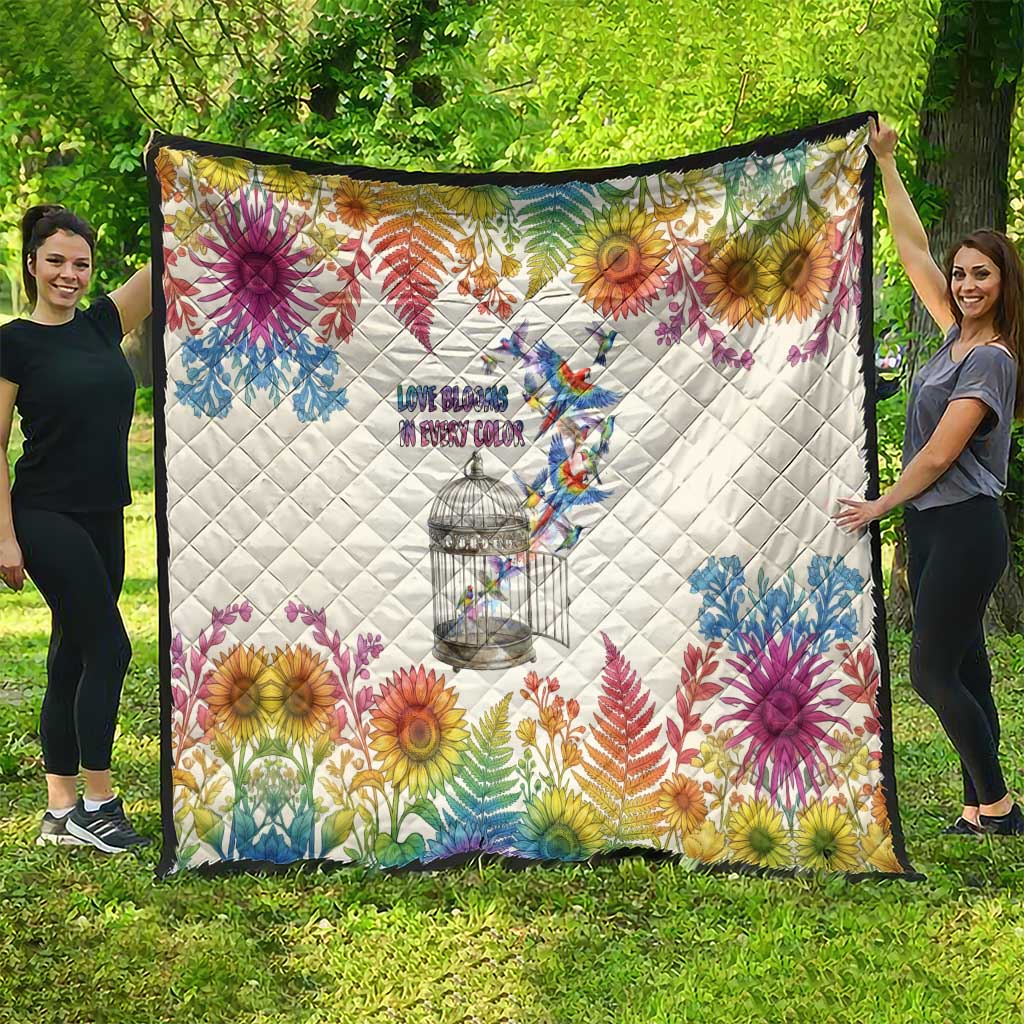 Love Blooms in Every Color Quilt Nature Rainbow of Freedom