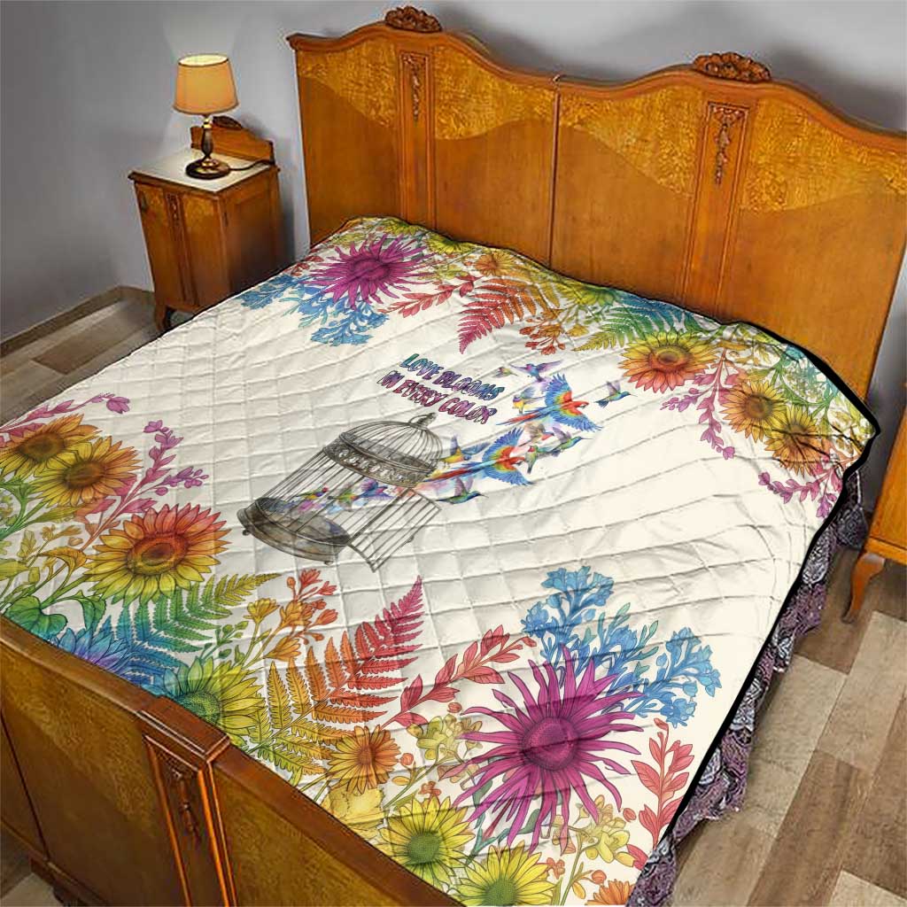 Love Blooms in Every Color Quilt Nature Rainbow of Freedom