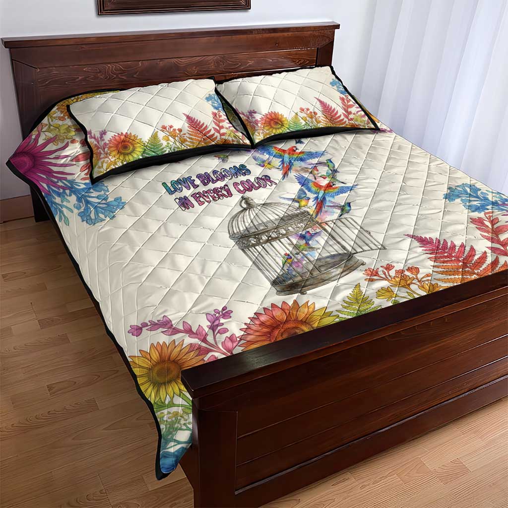 Love Blooms in Every Color Quilt Bed Set Nature Rainbow of Freedom