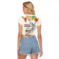 Love Blooms in Every Color Raglan Cropped T Shirt Nature Rainbow of Freedom