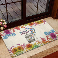 Love Blooms in Every Color Rubber Doormat Nature Rainbow of Freedom