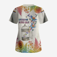 Love Blooms in Every Color Scrub Top Nature Rainbow of Freedom