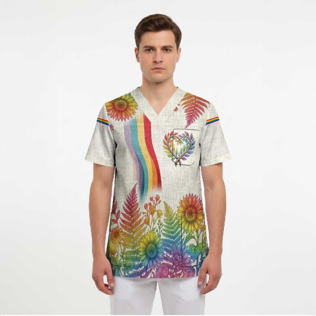 Love Blooms in Every Color Scrub Top Nature Rainbow of Freedom