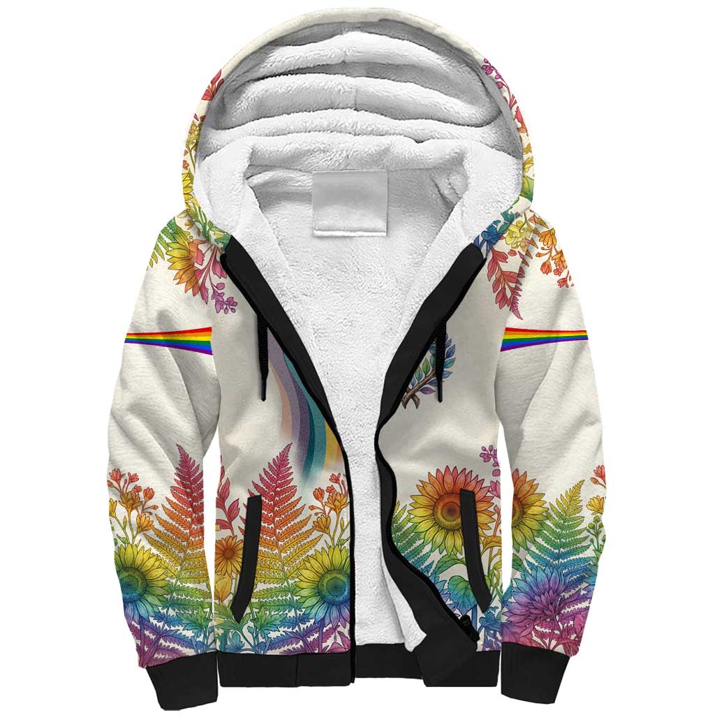 Love Blooms in Every Color Sherpa Hoodie Nature Rainbow of Freedom