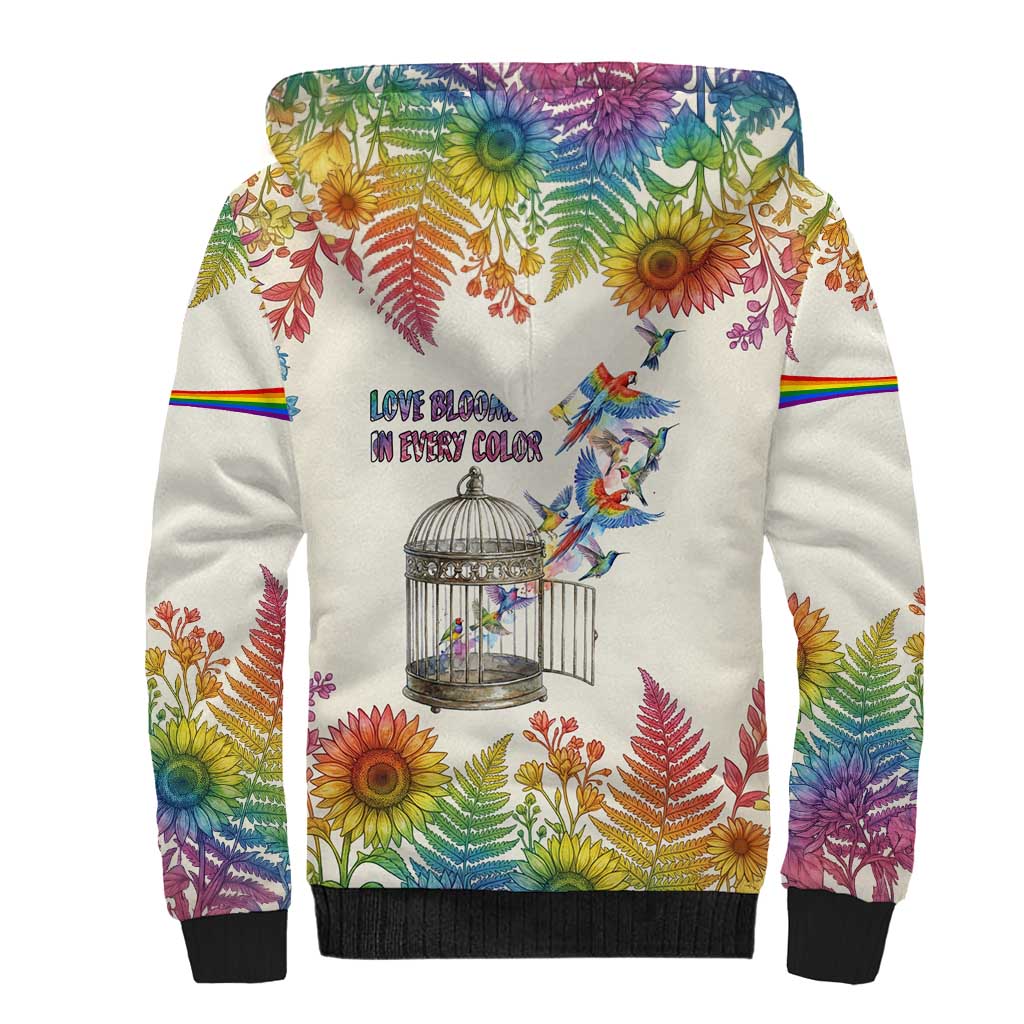 Love Blooms in Every Color Sherpa Hoodie Nature Rainbow of Freedom