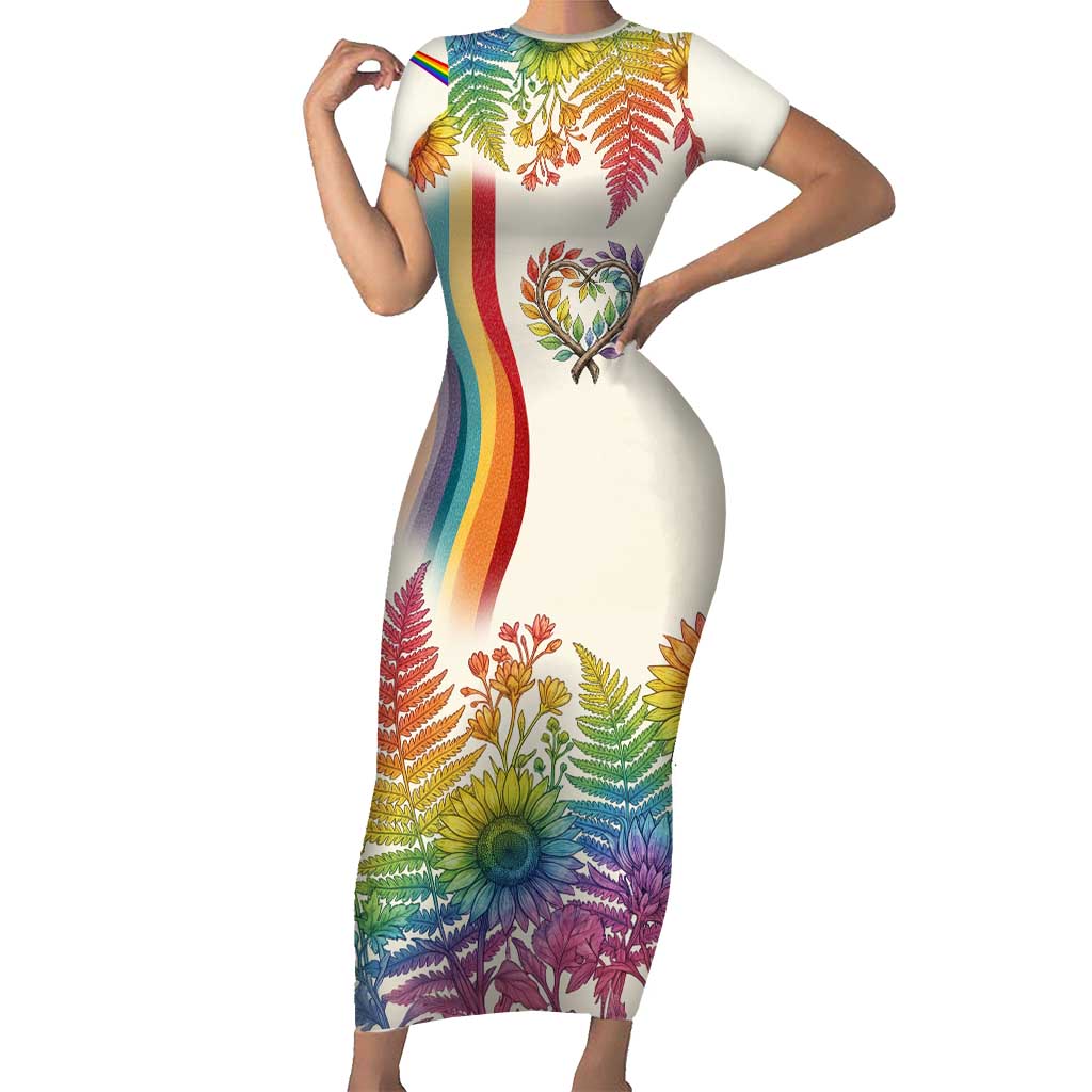 Love Blooms in Every Color Short Sleeve Bodycon Dress Nature Rainbow of Freedom