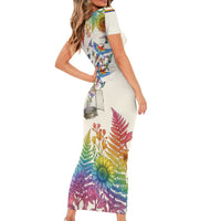 Love Blooms in Every Color Short Sleeve Bodycon Dress Nature Rainbow of Freedom
