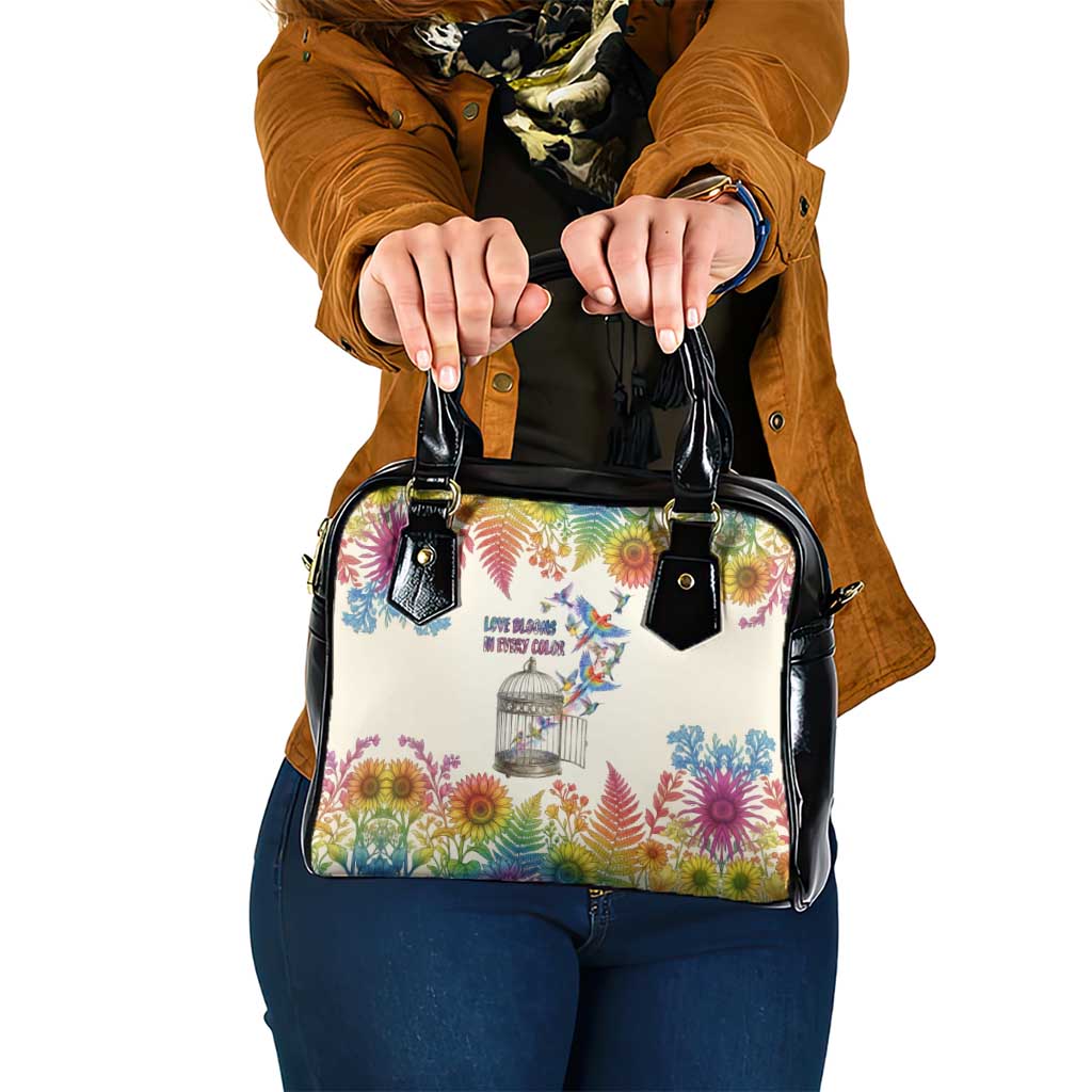 Love Blooms in Every Color Shoulder Handbag Nature Rainbow of Freedom